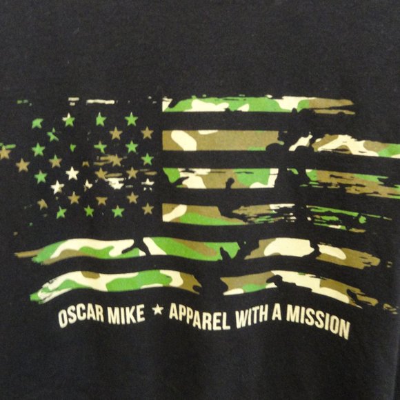 Oscar Mike Camo Ripped Flag Long sleeve patriotic Shirt~EUC~Gently worn~… - Picture 2 of 5